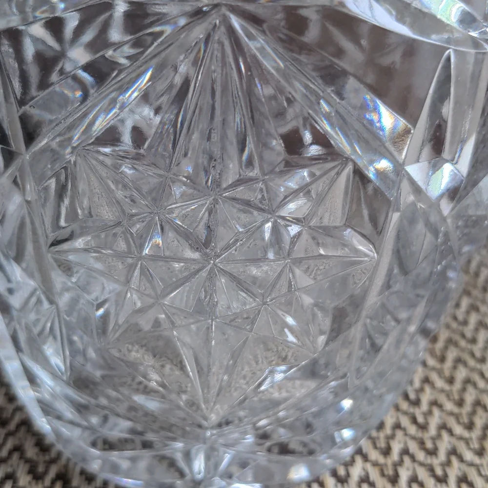 Vintage Italian Crystal Ice Bucket Cut Glass Saw Tooth Edge